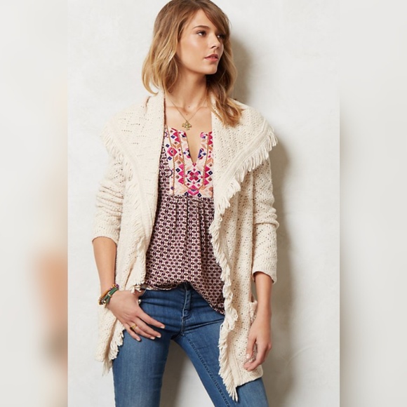 Anthropologie Sweaters - Anthro Angel Of The North Fringe Cable Cardigan